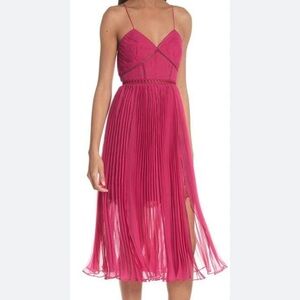 Self-Portrait Pleated Chiffon Midi Dress In Fuschia